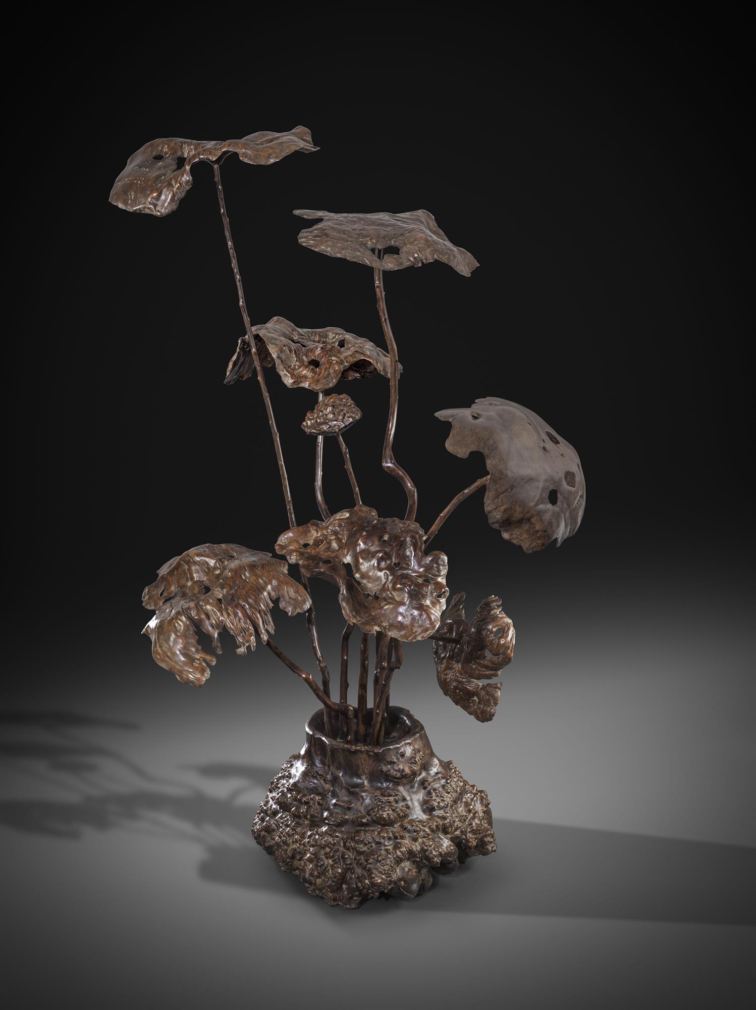 Wooden Sculpture of Lotus Pads