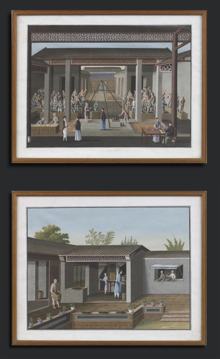 Pair of Tea Trade Gouache Paintings
