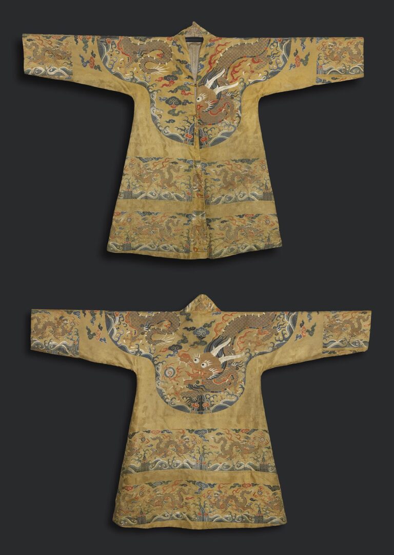 Very Rare Yellow Satin Brocade Tibetan Chuba