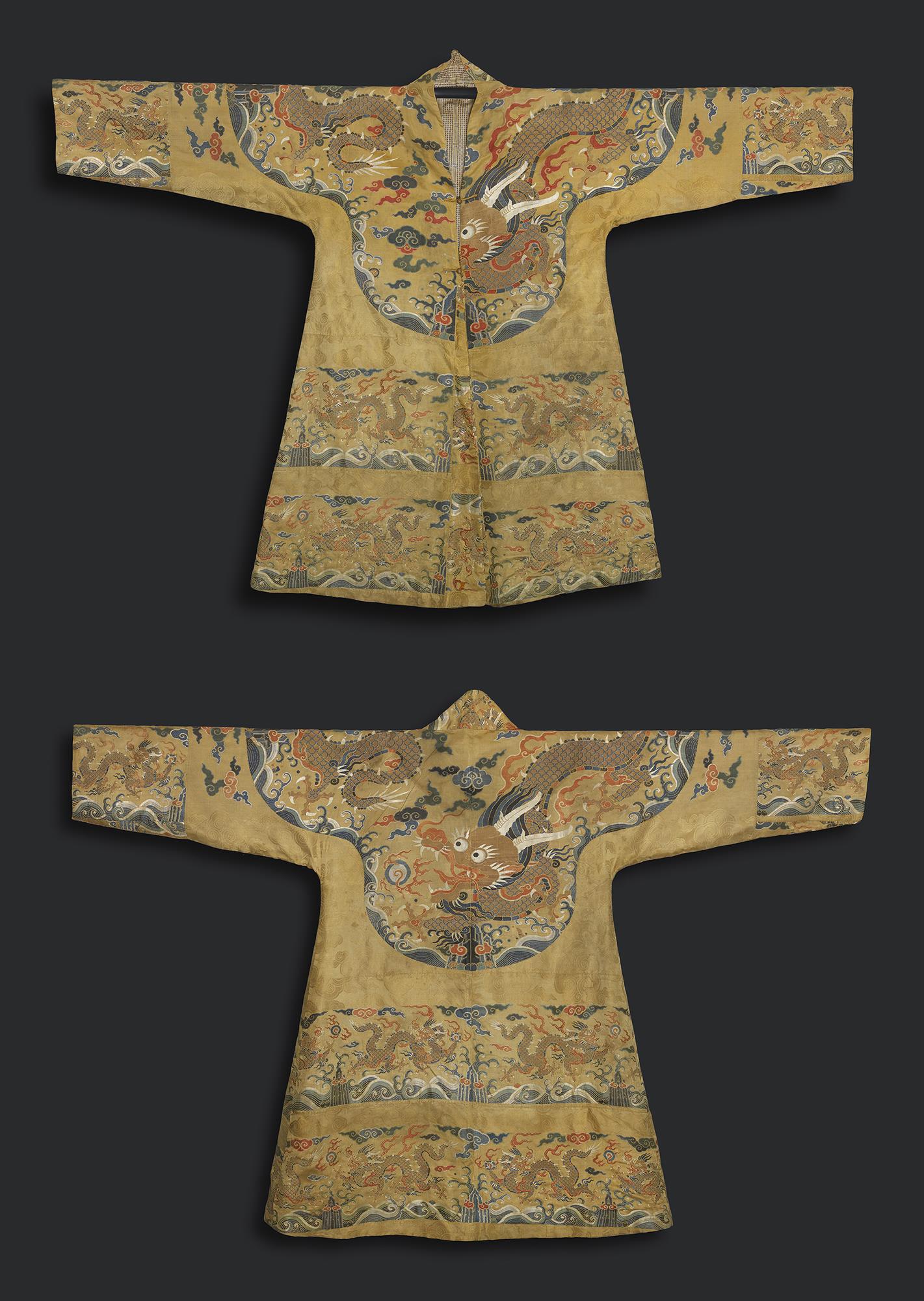 Very Rare Yellow Satin Brocade Tibetan Chuba