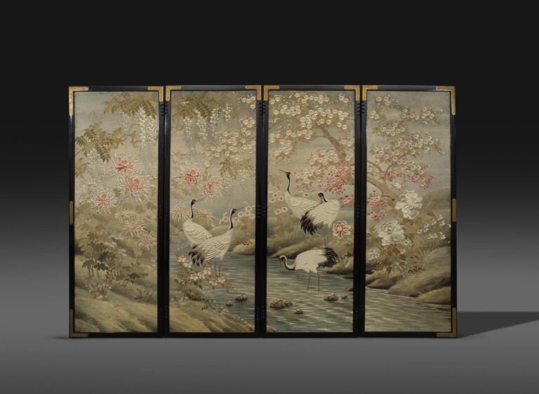 Embroidered Silk Four Panel Screen SOLD