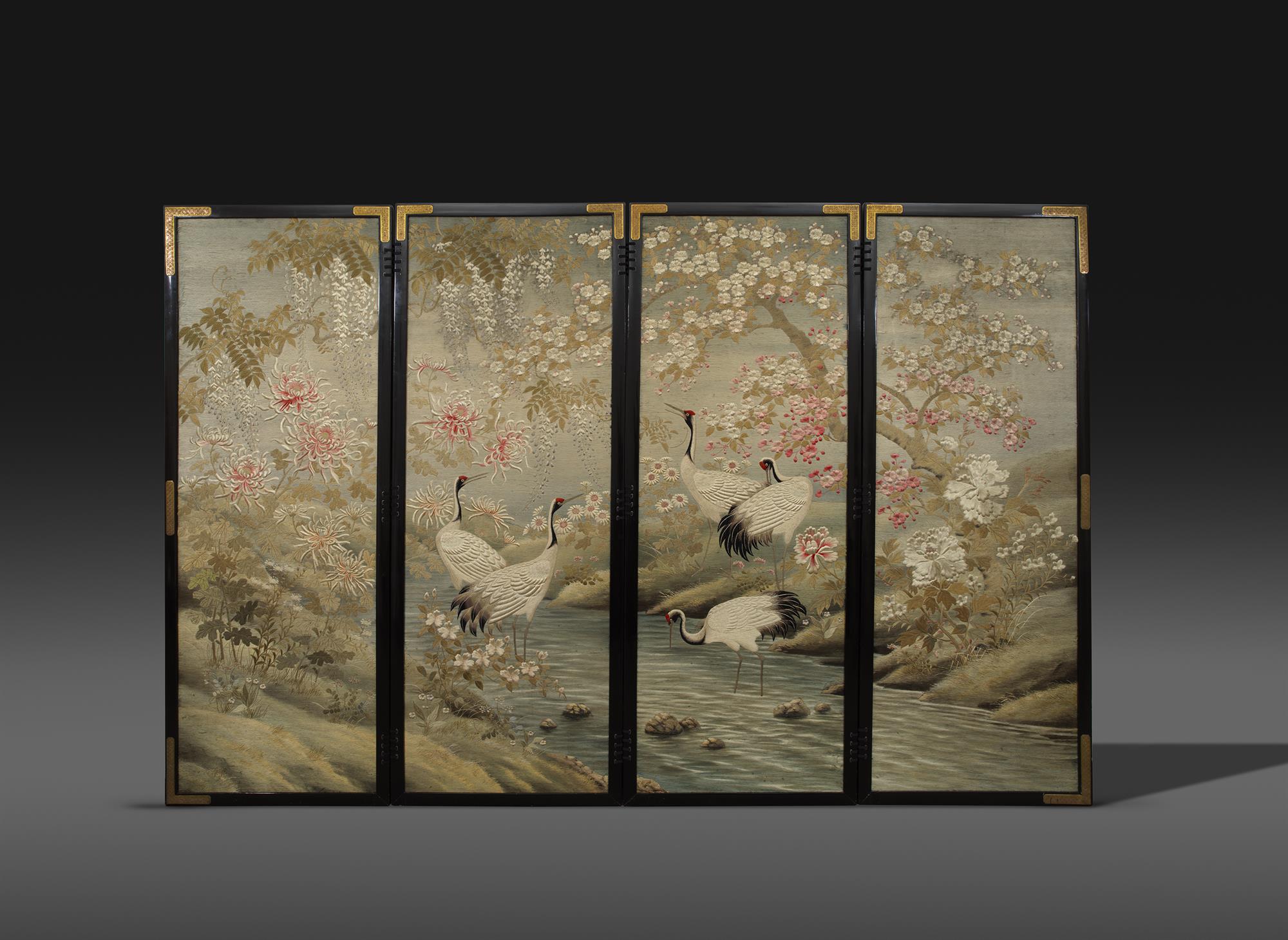 Embroidered Silk Four Panel Screen SOLD