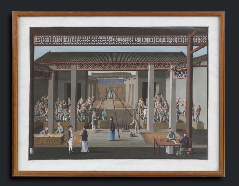 Pair of Tea Trade Gouache Paintings