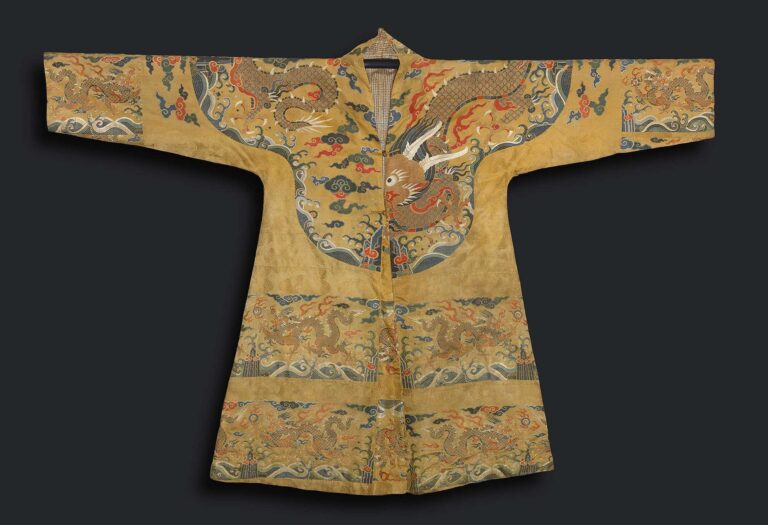 Very Rare Yellow Satin Brocade Tibetan Chuba