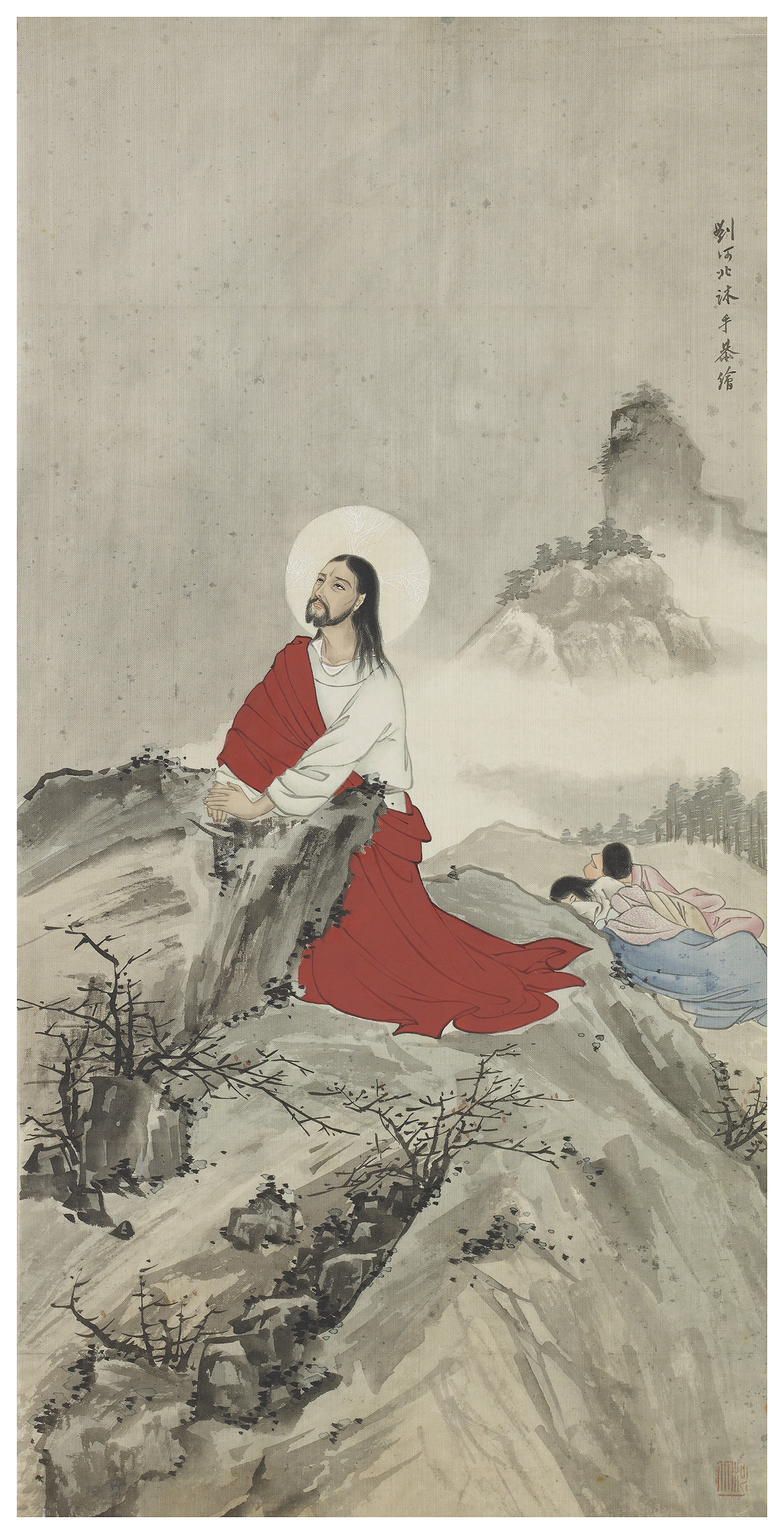 Set of nine Chinese watercolours on silk