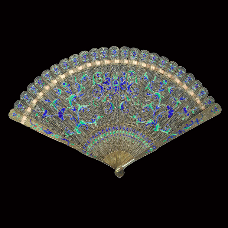 Chinese Silver Filigree Enamel Fan