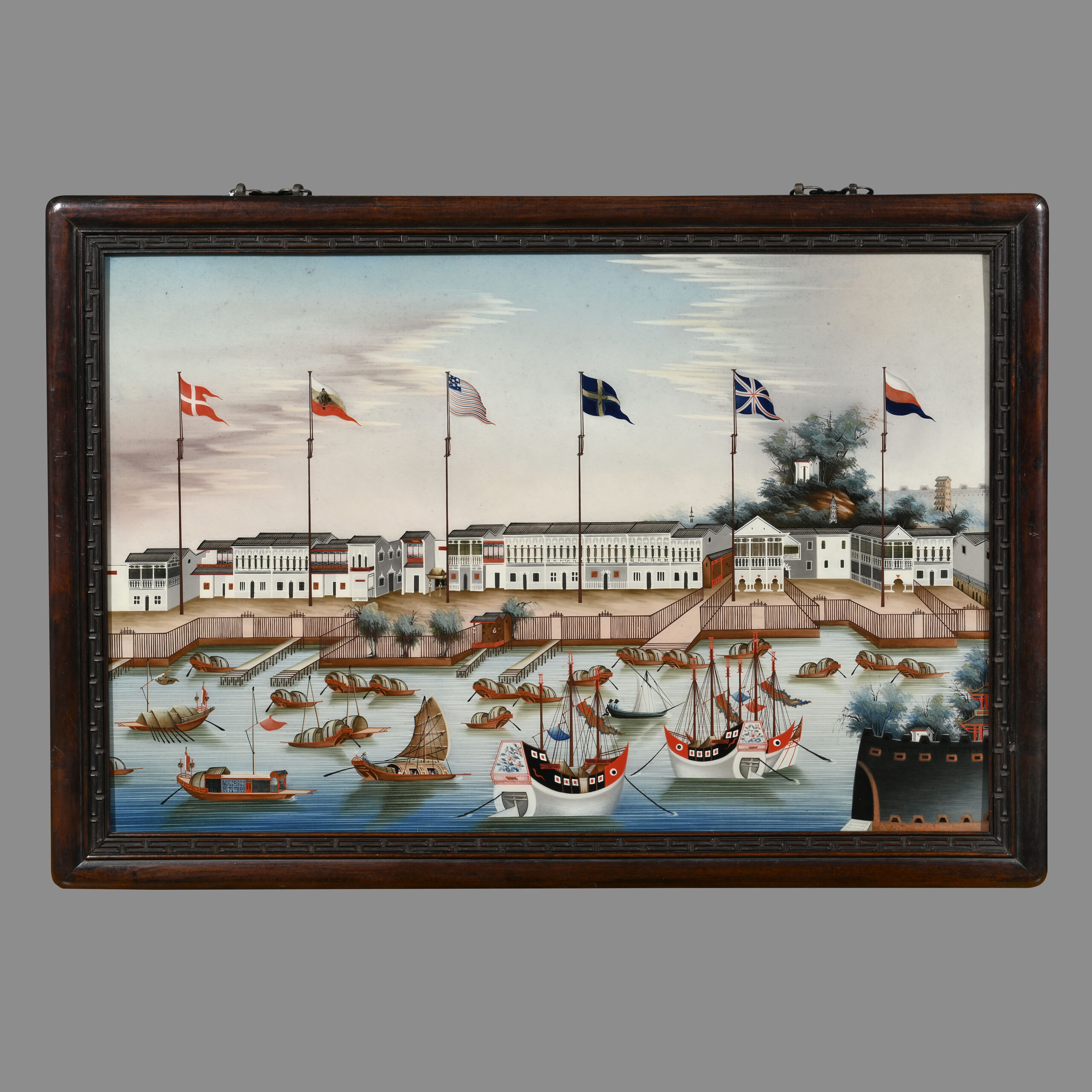 Rare Pair of Reverse Glass Paintings