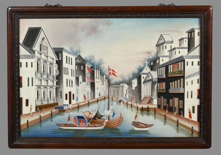 Rare Pair of Reverse Glass Paintings