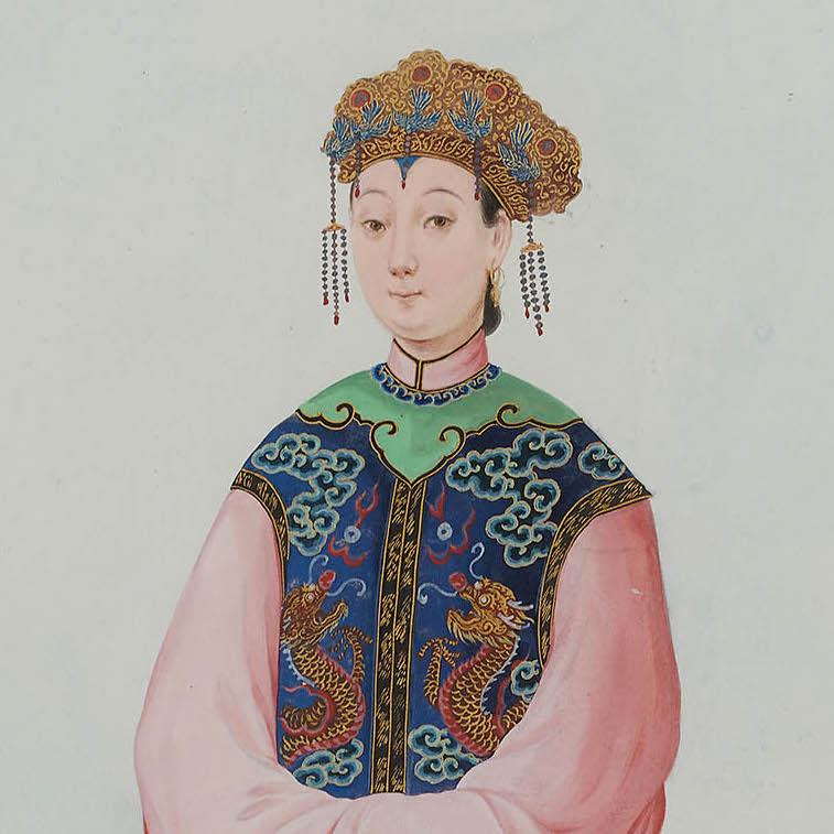 A pair of Gouache on paper of a Chinese couple
